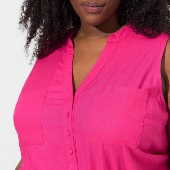 Torrid Women's Plus Size Harper Linen Tank Top, Barbie Hot Pink - Picture 4 of 6